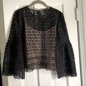 JCrew black floral lace top with nude camisole